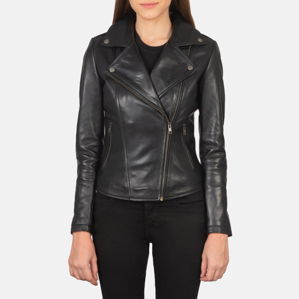 Michael kors black leather jacket womens best sale