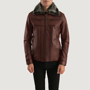 Veste en cuir marron avec fourrure Evan Hart