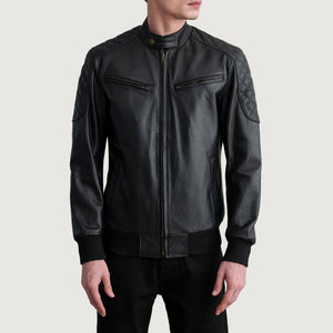 Blouson aviateur en cuir noir Sven
