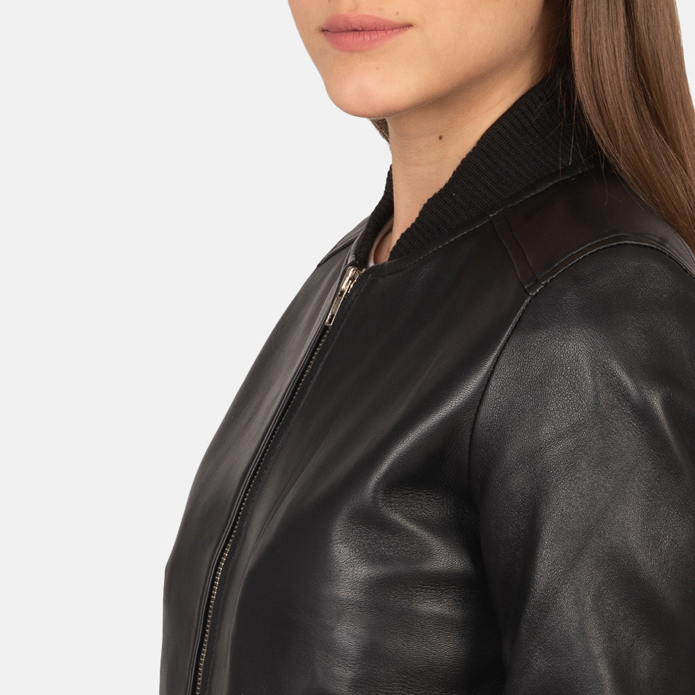 Blouson aviateur en cuir noir Bliss