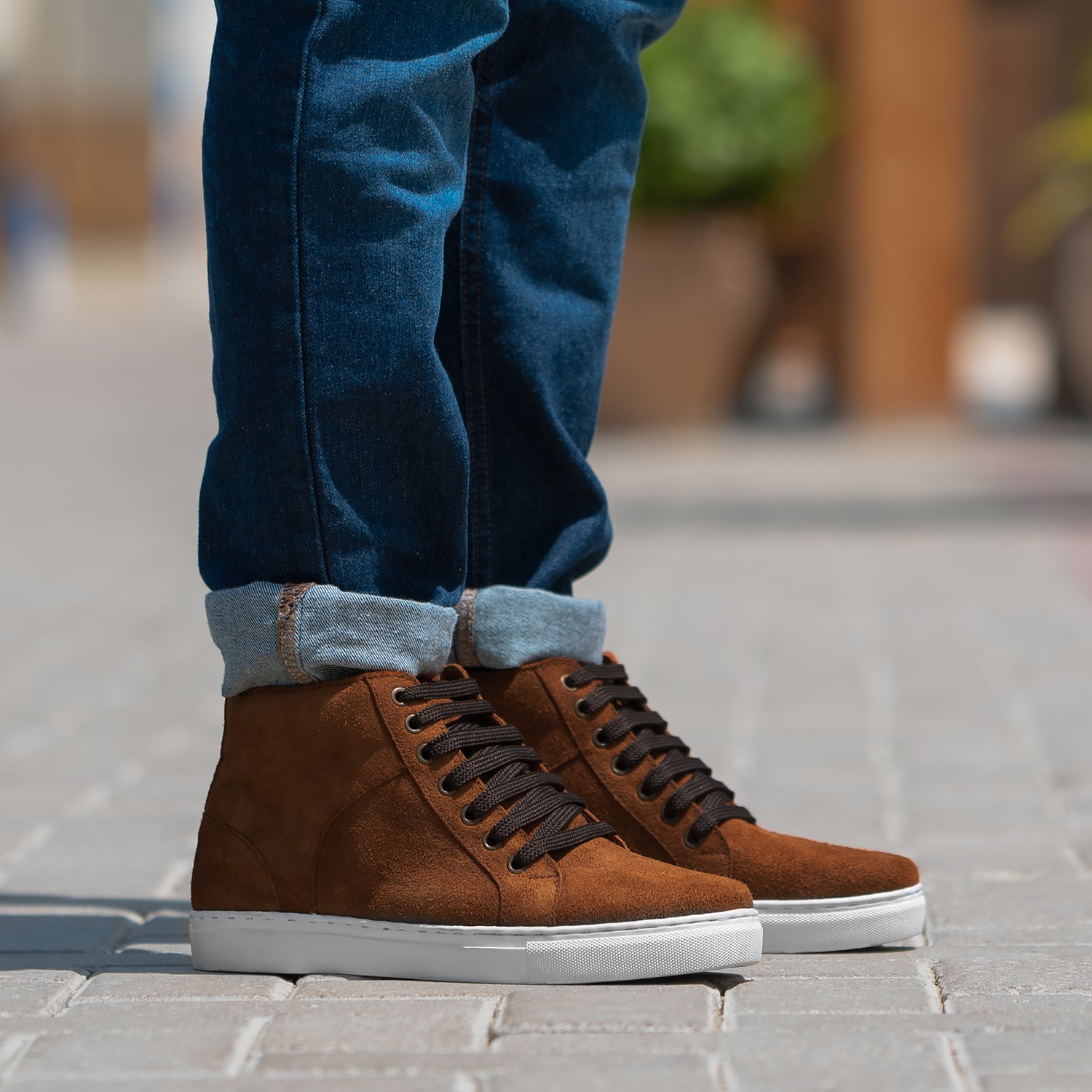 Baskets montantes Marty en daim marron pour hommes The Jacket Maker