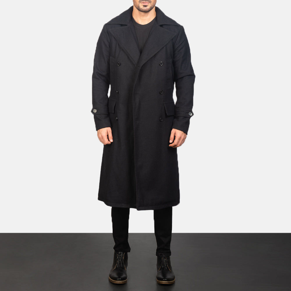 Black wool trench coat mens sales
