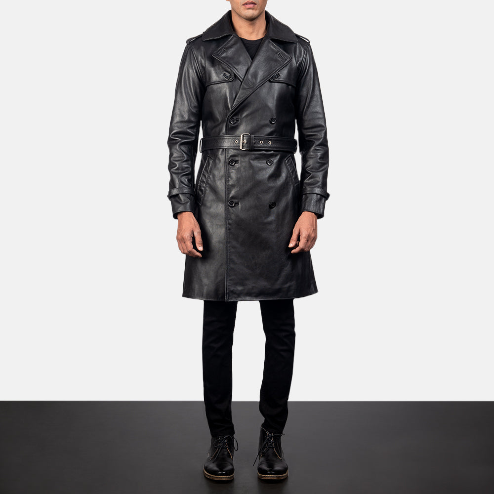 Black leather duster jacket on sale