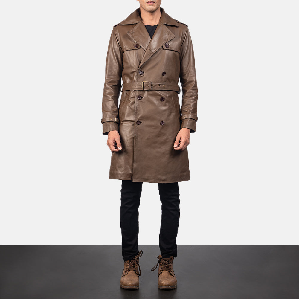 Men s Royson Brown Leather Duster Coat The Jacket Maker