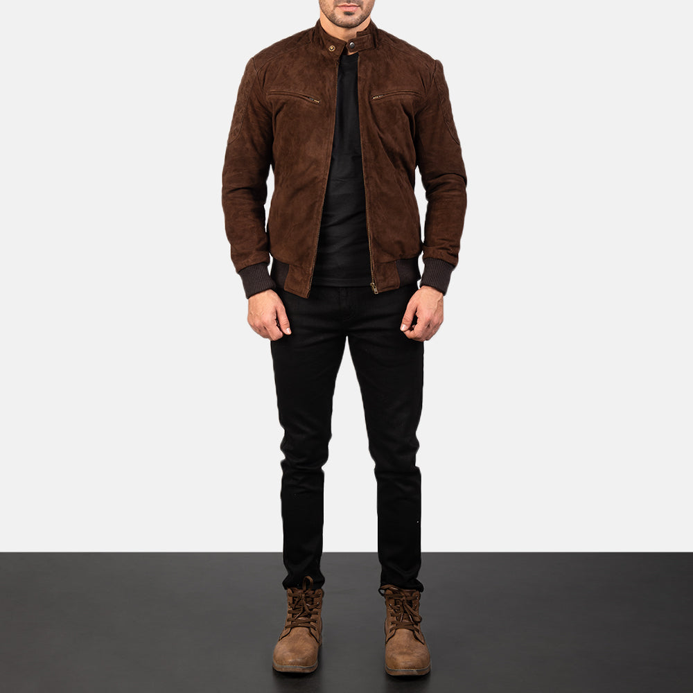 Bomber Blouson Daim Homme Blouson Cuir Marron Veste Daim Homme