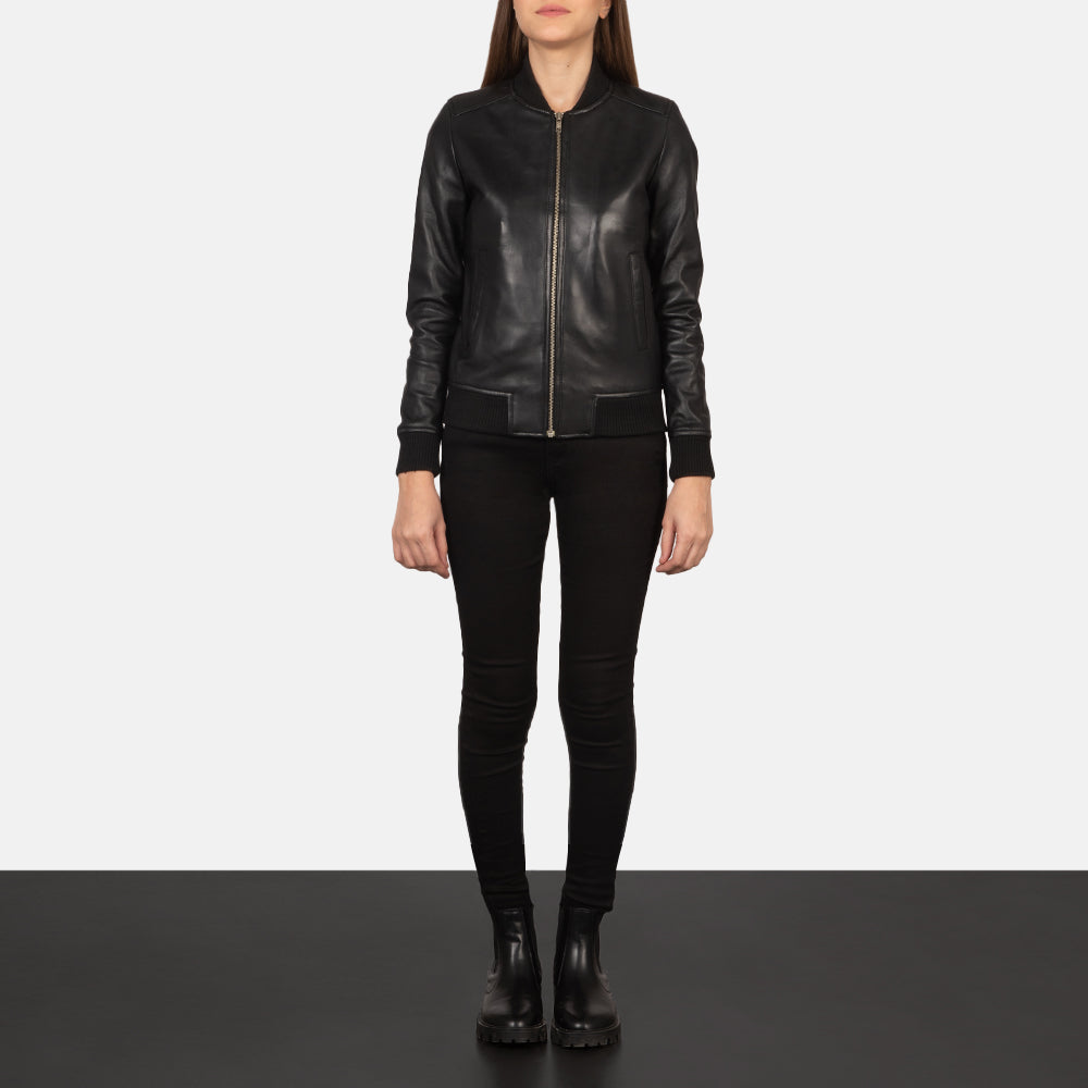 Blouson aviateur en cuir noir Bliss pour femme The Jacket Maker